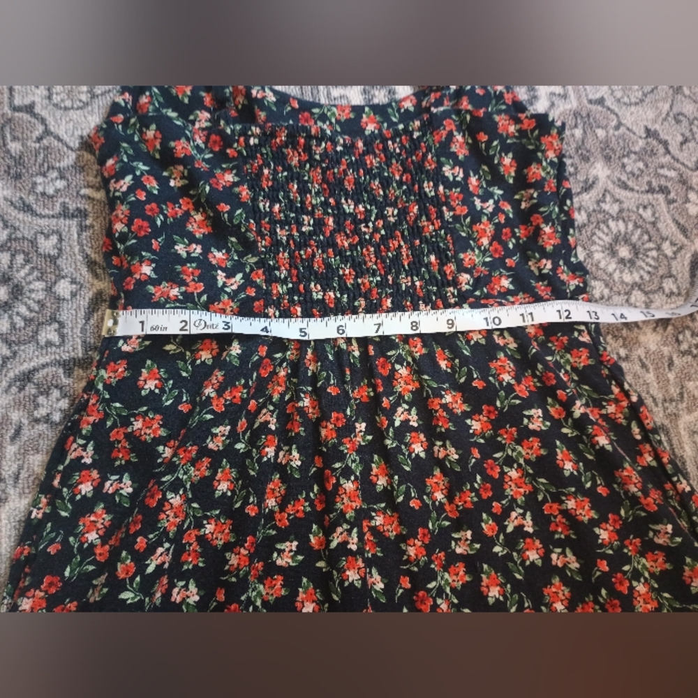 Old Navy Linen Mini Dress Small Ditsy Floral Smocked Cottage Preppy Americana - Picture 15 of 16